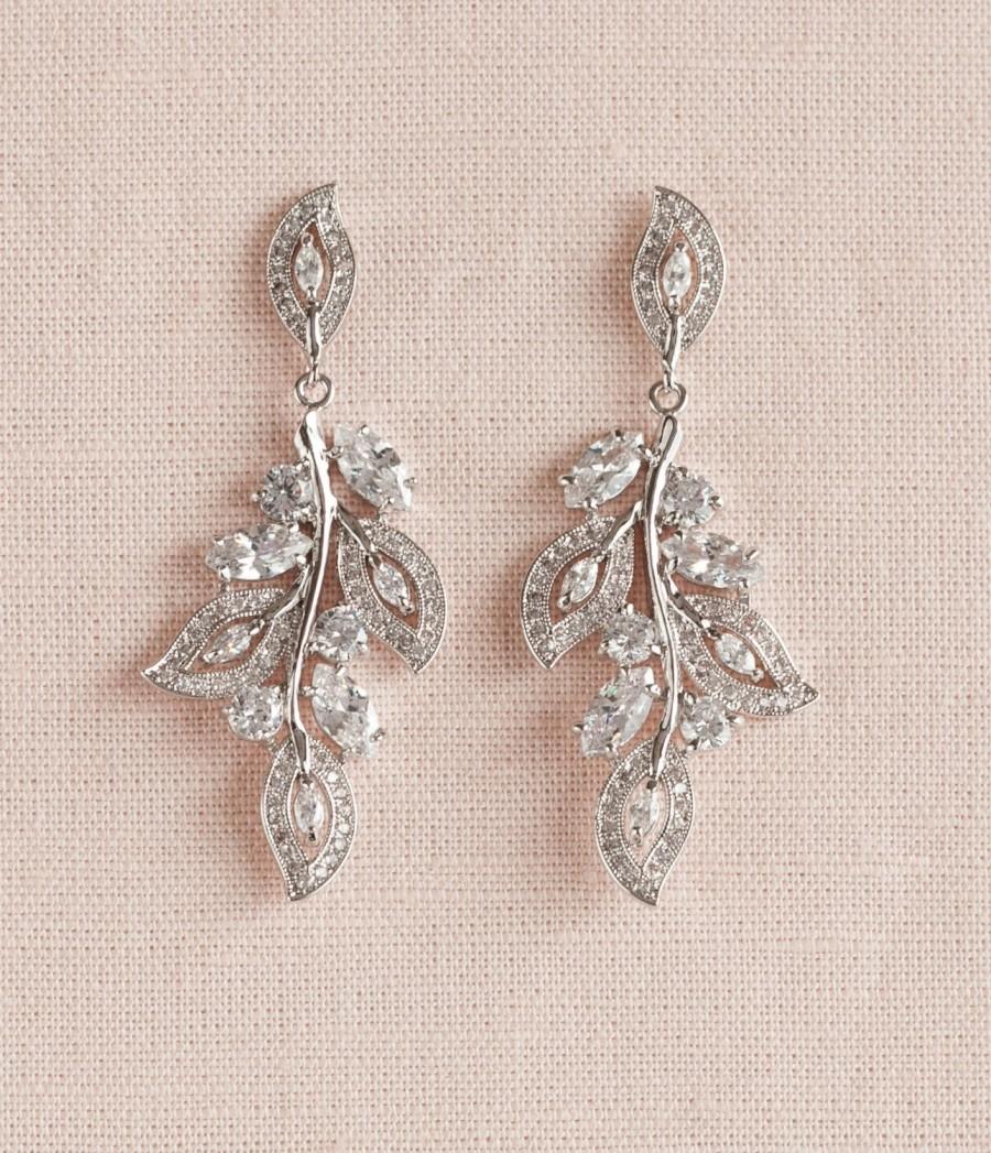 Hochzeit - Crystal Bridal Earrings, Leaf style Wedding Earrings, Rose Gold, Gold, Bridesmaid Jewelry, Leaf Bridal Jewelry, Linneah Bridal Earrings
