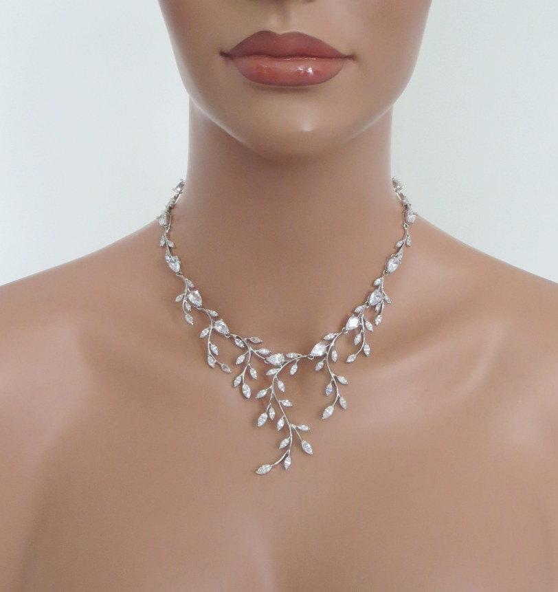 زفاف - Bridal necklace set, Wedding jewelry set, Crystal earrings, Rhinestone necklace, CZ earrings, Cubic zirconia jewelry, Statement necklace