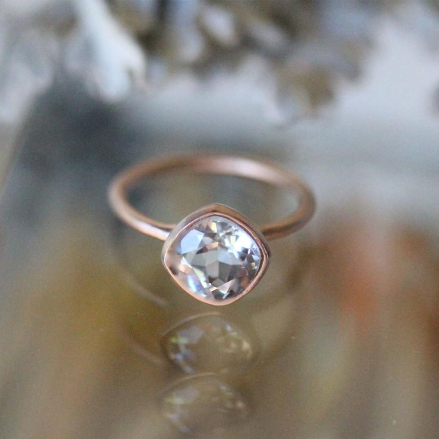 زفاف - Genuine White Topaz 14K Gold Ring, Gemstone Ring, Cushion Cut Gemstone Ring, Eco Friendly, Engagement Ring, Stacking Ring - Made To Order