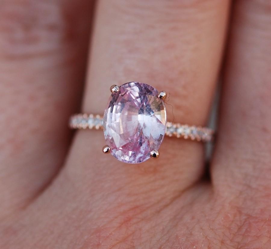 زفاف - Blake Lively ring Peach Pink Sapphire Engagement Ring oval cut 14k rose gold diamond ring 3.52ct Peach champagne sapphire ring
