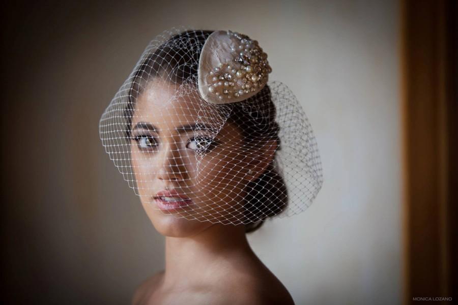 Wedding - Bridal Birdcage Veil / Wedding Hair Accessories / Birdcage Veil with Fascinator / Tocado de Novia