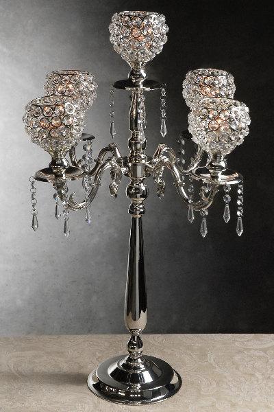 Wedding - 30" Silver Crystal Centerpiece Globe Candleholder/ Candelabra 30in Hollywood Glam Roaring 20's Bling Crystals CandleStand