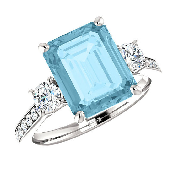 زفاف - 10x8mm 3 carat Aquamarine & Diamond Platinum Ring, Aquamarine Anniversary Ring Aquamarine Engagement Rings for Women, Xmas Gifts for Her 3ct