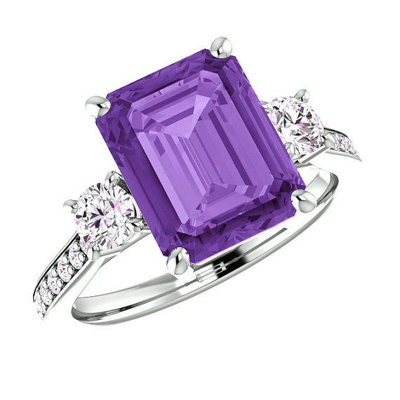 زفاف - 10x8mm 3 carat Purple Amethyst & Diamond Platinum Ring, Amethyst Anniversary Ring, Amethyst Engagement Rings for Women, Gifts for Her 3ct