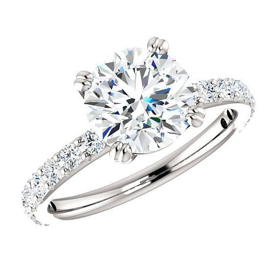 زفاف - 8mm 2 Carat Round SUPERNOVA Moissanite & Diamond Engagement Ring 14k, 18k or Platinum, Moissanite Rings, Anniversary Gifts for Women 2ct