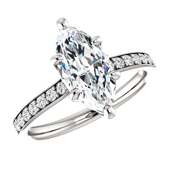 Hochzeit - 1.80 Carat Marquise SUPERNOVA Moissanite & Diamond Engagement Ring 14k, 18k or Platinum, Moissanite Engagement Rings, Gifts for Women