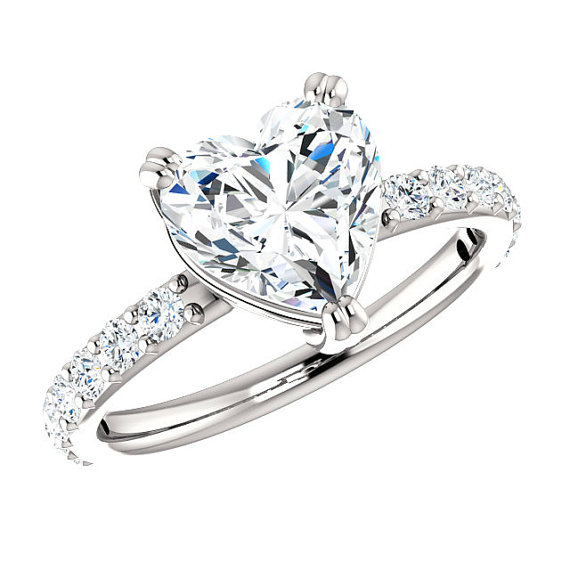 Свадьба - 1.80 Carat Heart SUPERNOVA Moissanite & Diamond Engagement Ring 14k, 18k or Platinum, Heart Shaped Engagement Rings for Women Christmas Gift