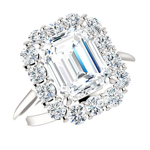 Свадьба - Emerald SUPERNOVA Moissanite & Diamond Halo Engagement Ring 14k, 18k or Platinum, Supernova International, Supernova Moissanite Rings 9x7mm