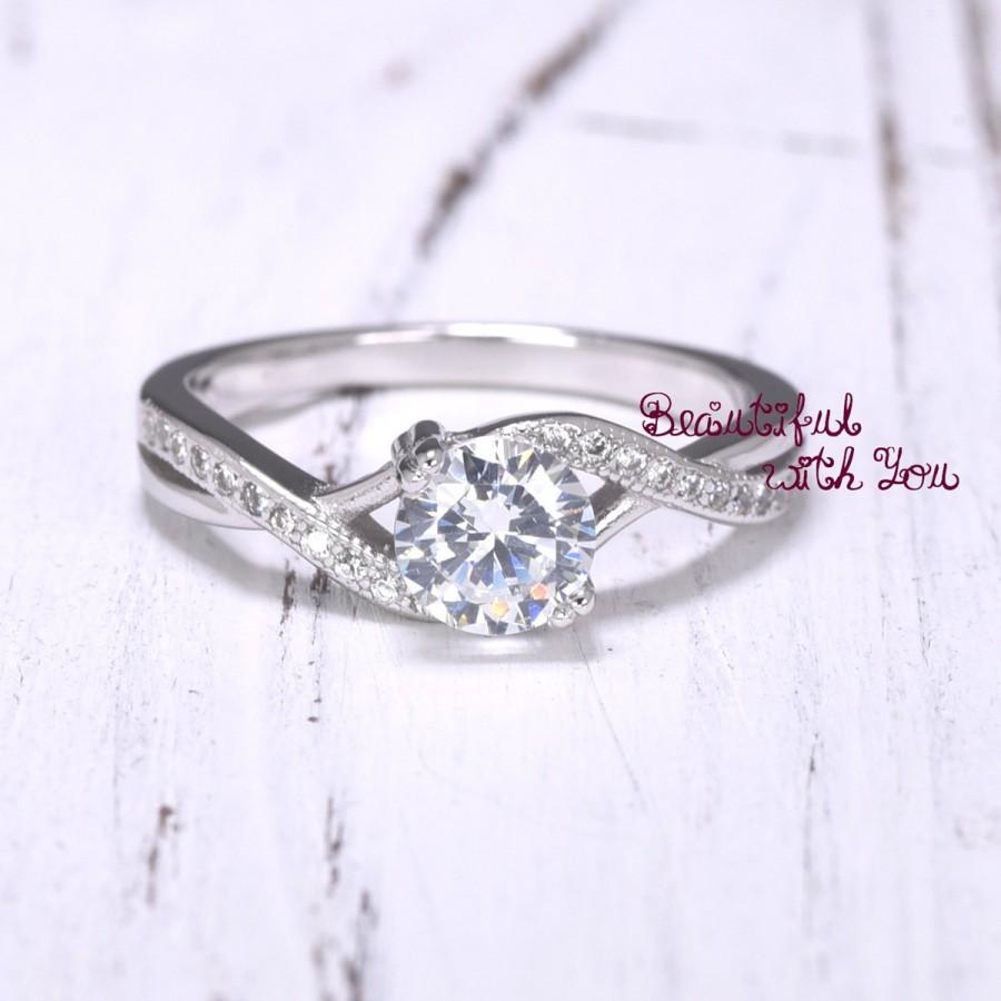 Wedding - Engagement Ring, Womens Sterling Silver Promise Ring, Silver Cubic Zirconia Ring, Wedding Rings for Her, Womens Promise Band