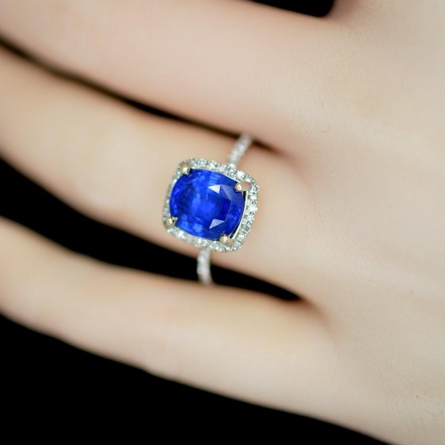 زفاف - CERTIFIED  3.02 carat royal Blue sapphire ring 14k white gold ring  diamond ring Engagement ring P-093