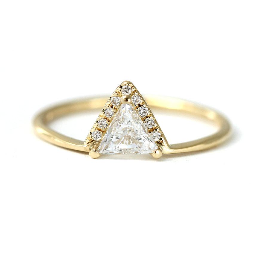 Wedding - Triangle Diamond Ring - Trillion Diamond Engagement Ring - 0.3 Carat Trillion Diamond - 18k Gold