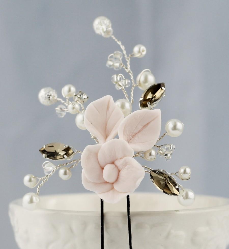 زفاف - Set of 2 Silver Rhinestone Pins, Blush Pink Ivory Pearl Floral  Hair Pin, Bridesmaids gifts Hair Pin, Gift for Her, Pale Pink Fall Wedding