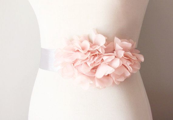 زفاف - Bridal Light Pink Chiffon Flower Sash Light Grey Posh Ribbon Belt - Wedding Dress Sashes Night Dress Belts