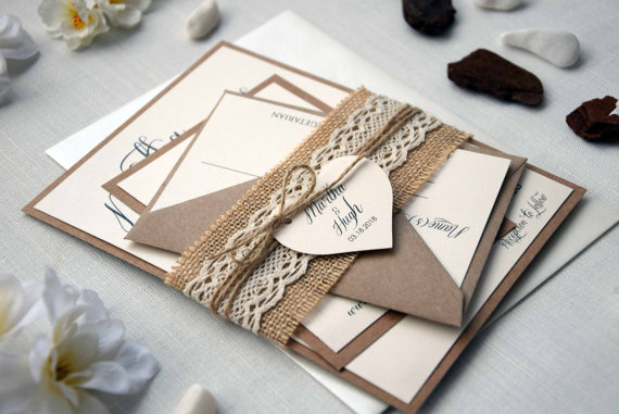 Свадьба - Rustic Lace Wedding Invitation Kit, Autumn Wedding Invitation, Simple Wedding Invite, Unique Wedding Invitation, Custom Invitations - SAMPLE