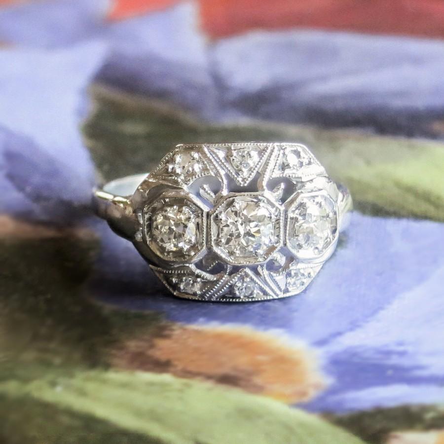 زفاف - Vintage Art Deco 1930's .35ct t.w. Old European Cut Diamond Anniversary Engagement Ring Platinum