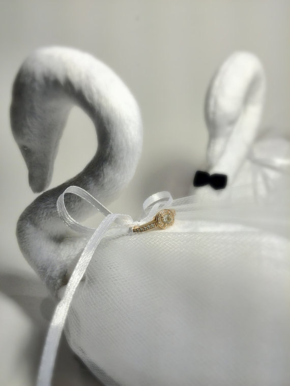 Свадьба - Gift for couple Ring Bearer Pillows Wedding gift ideas Ring bearer Bride and groom White swans Topper Symbol of love Unique wedding gift