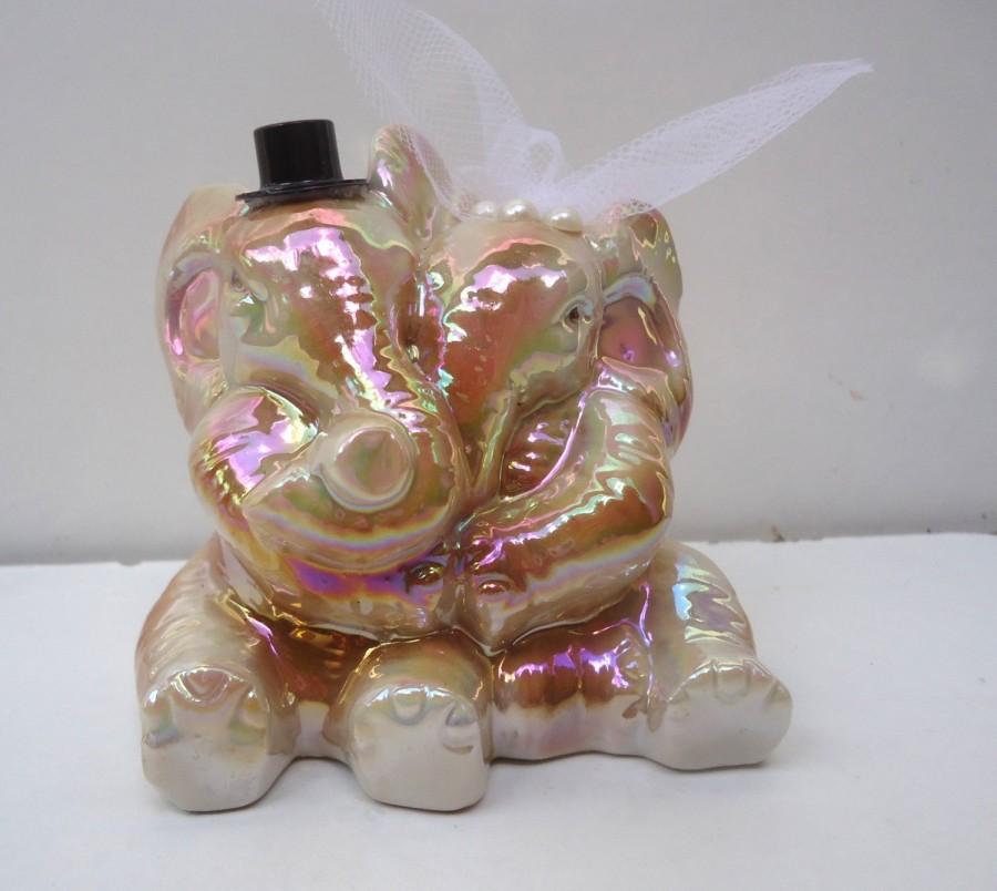 Mariage - Groom and Bride Elephants Ceramic Aurora Borealis Color Cake Topper