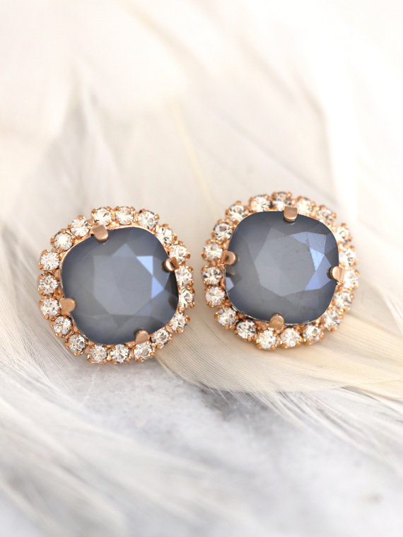 زفاف - Gray Earrings, Silver Gray Earrings, Christmas Gift, Bridal Dark Gray Earrings, Gift For her, Bridesmaids Earrings, Swarovski Crystal Studs