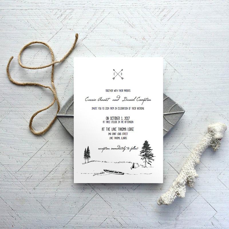Свадьба - Camping Wedding Invitation Template - Printable Wedding Invitation - Wedding Invite Template - INSTANT DOWNLOAD - Camp Lake