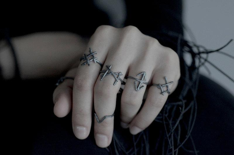 Mariage - Rune Rings, set of 6, sterling silver twig rings - Joanna Szkiela x Ovate collaboration