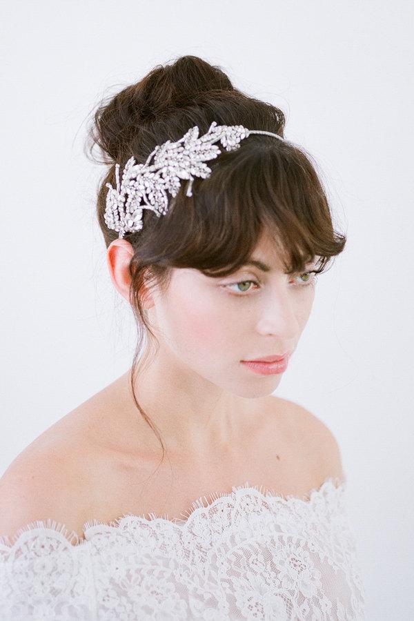 زفاف - Wedding Headpiece,Bridal Headpiece,Wedding Headband,Bridal Headband,Crystal Headband,Silver Encrusted Hair Piece,Crystal Headpiece-Romilly