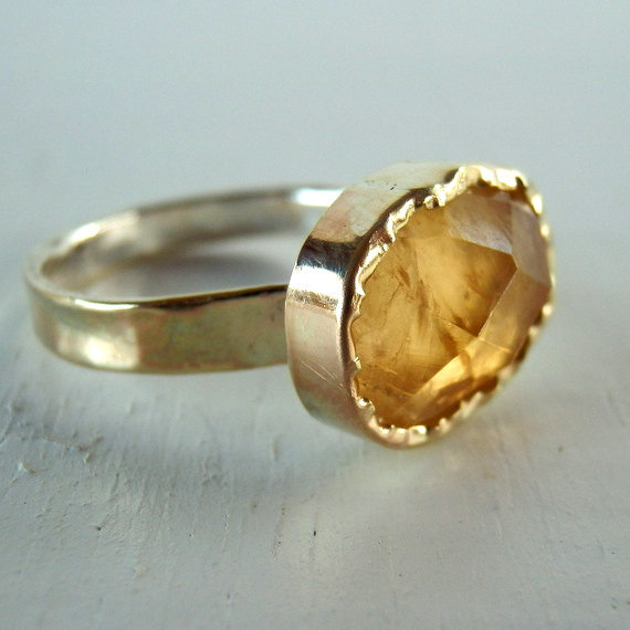 زفاف - Citrine Ring, 9K Gold Rose Cut Citrine Ring, Yellow Citrine, Birthstone Ring, Citrine Engagement Ring, November Birthstone, Anniversary Gift