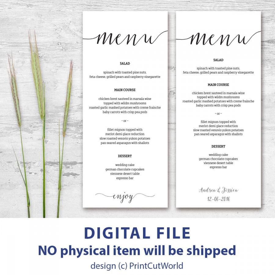 زفاف - Printable menu card 4x9 Rustic wedding menu template Instant downolad Editable menu cards Kraft menu cards Minimalist Modern