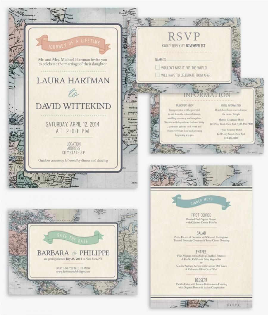 Hochzeit - Rustic & Vintage Travel Theme Wedding Invitation