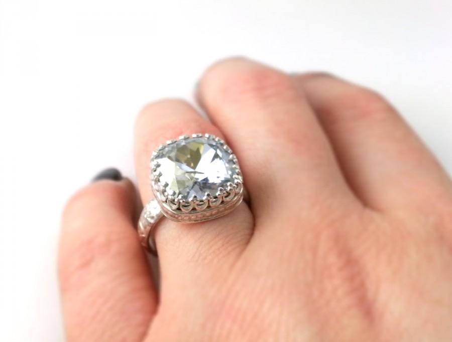 Свадьба - Victorian Engagement Ring Swarovski Crystal Sterling Silver Engagement Ring Swarovski Ring Vintage Jewelry Vintage Ring Take a Second