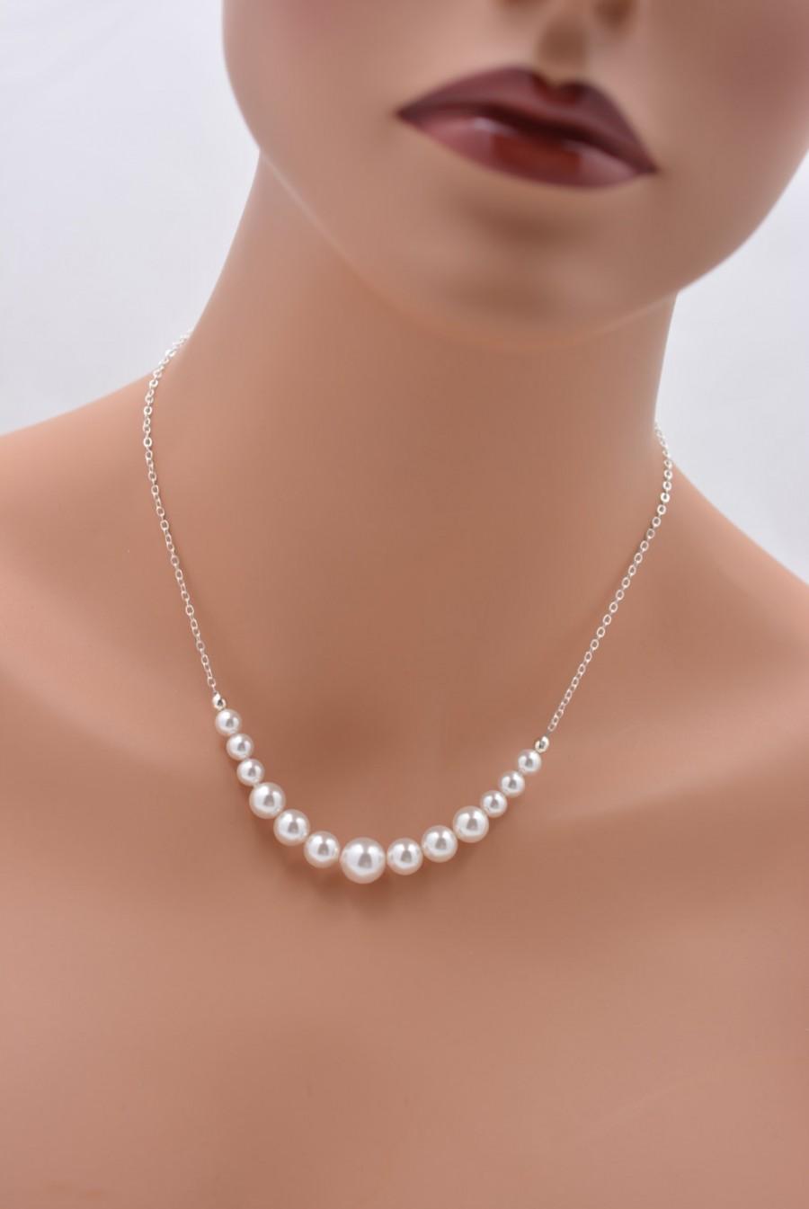 زفاف - Set of 3 Bridesmaid Necklaces, Sterling Silver Necklaces, 3 Swarovski Pearl Necklaces, Graduated Pearl Necklaces, Backdrop Necklaces 0237