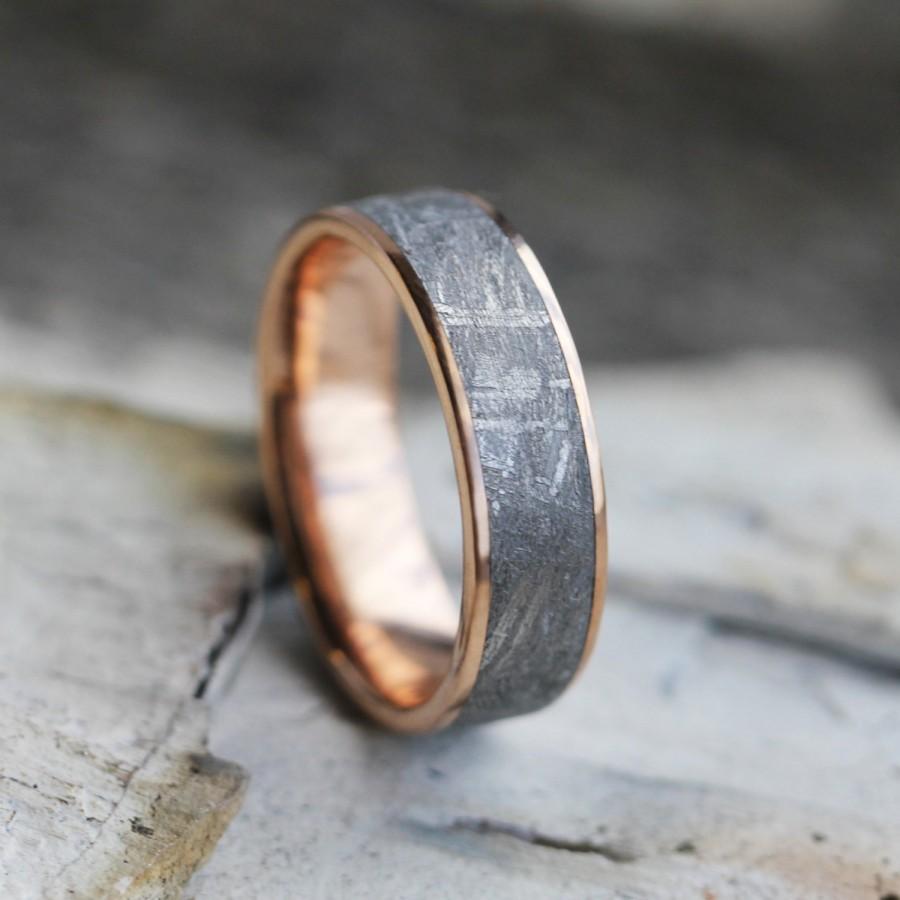 زفاف - Gibeon Meteorite Ring, 14k Rose Gold Wedding Band, Space Jewelry