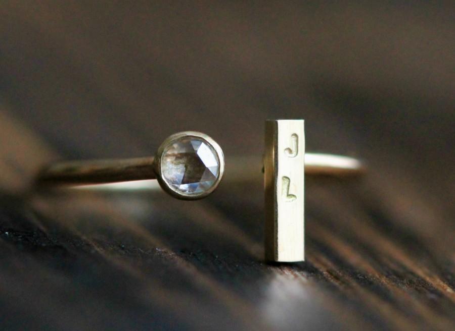 Wedding - 14K Gold Gemstone Ring, Gold Stackable Initial Ring, Adjustable Rectangle Inital Bar Ring, Wedding, Engagement, Promise Ring By PaleFishNY
