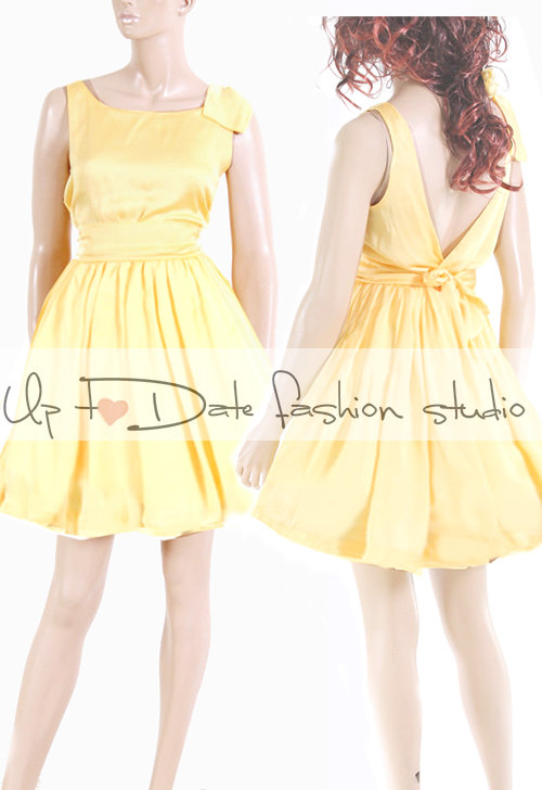 Mariage - Yellow Bridesmaid / Wedding Party / Cocktail / Evening / Prom / Formal / satin dress