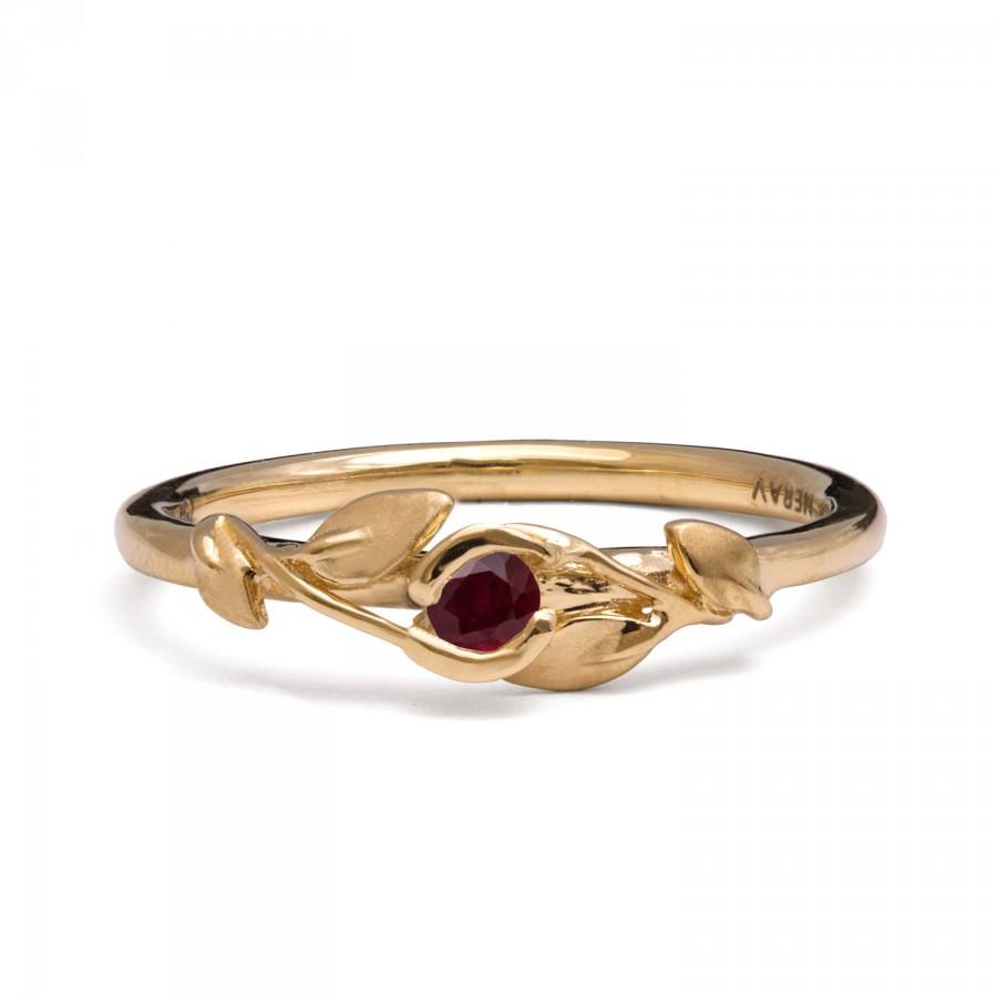 Mariage - Leaves Ruby Ring - 14K Gold and Ruby engagement ring, engagement ring, leaf ring, filigree, antique, art nouveau, vintage