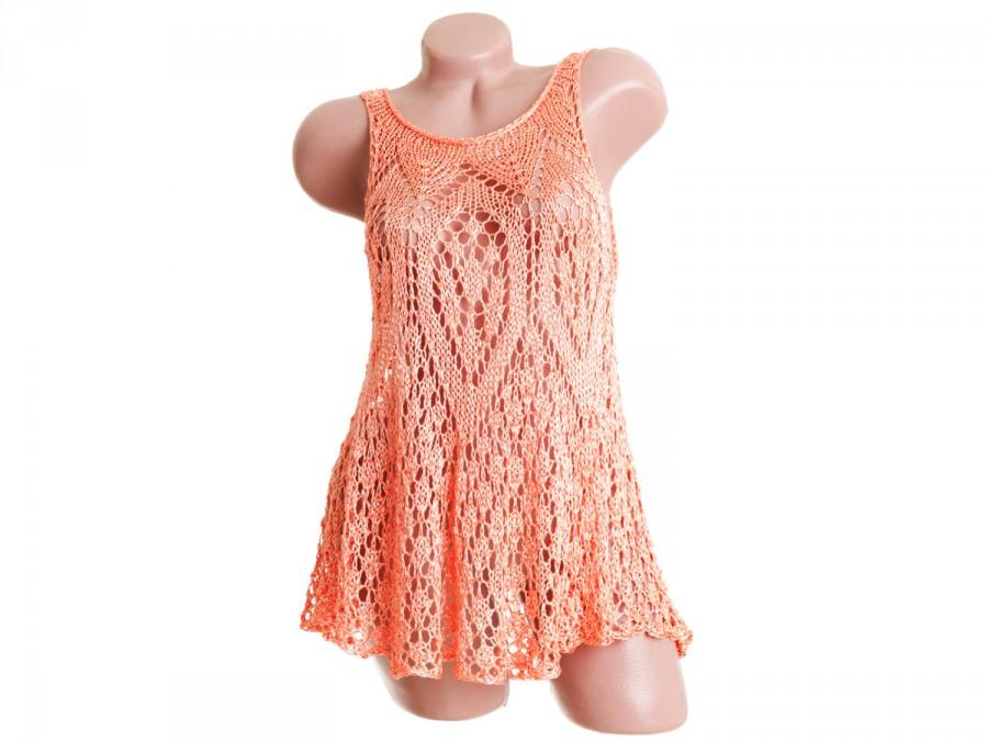 Wedding - Peach pink top, Womens crochet top, Crochet womens top, Handknit top, Light summer top, See through top, Transparent top