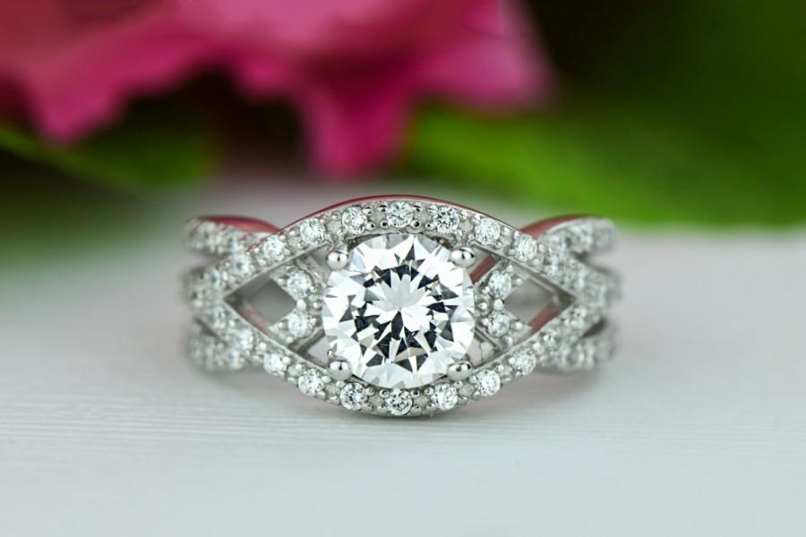 زفاف - 2 ctw Twisted Art Deco Ring, Criss Cross Engagement Ring, Gatsby Ring, Wedding Ring, Man Made Diamond Simulant, Bridal Ring, Sterling Silver