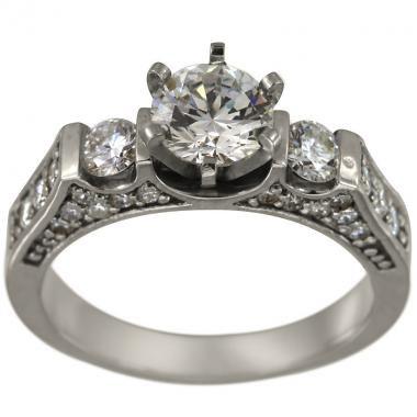 زفاف - Round Diamond In Diamond Engagement Ring 3/4ct In 14k Pave Diamond Wedding Ring