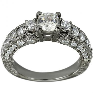 Wedding - Vintage Ring Diamond Engagement Ring 3/4 Carat Diamond In Pave Diamond Ring 14k