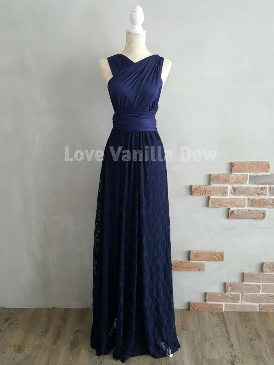 Свадьба - Bridesmaid Dress Infinity Dresses Navy Lace Floor Length Maxi Wrap Convertible Dress Wedding Dress