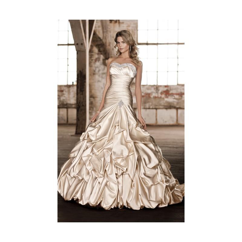 زفاف - Charming A-line Strapless Beading Pick Up Skirt Ruching Chapel Train Satin Wedding Dresses - Dressesular.com