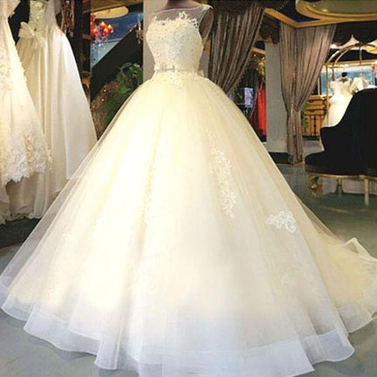 Wedding - Cheap Popular Stunning Ivory Lace Top A-line Wedding Dresses, Bridal Gown, WD0017