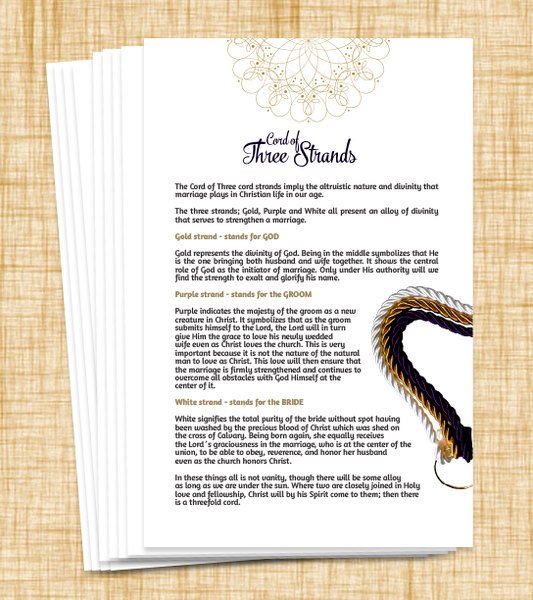 Mariage - Explanation Cards for God's Wedding Knot - Ecclesiastes 4 Marriage Braid Cards - Wedding Ceremony Accessories - Wedding Braid Cards