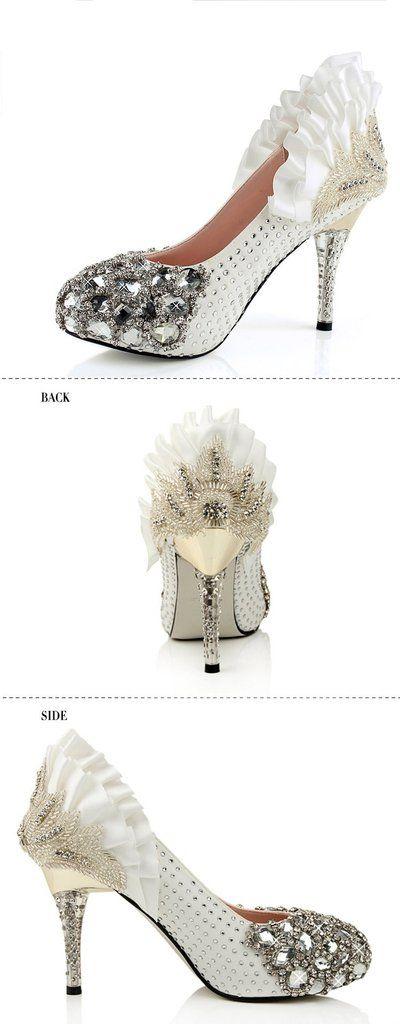 زفاف - Handmade Rhinestone High Heels Pointed Toe Crystal Wedding Shoes, S002
