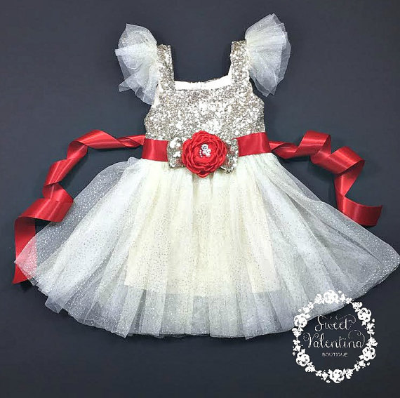 Wedding - Christmas dress, Red Gold Christmas dress, Flower girl dress, Christmas Dresses,Ivory Tulle dress,rustic Christmas flower girl dresses