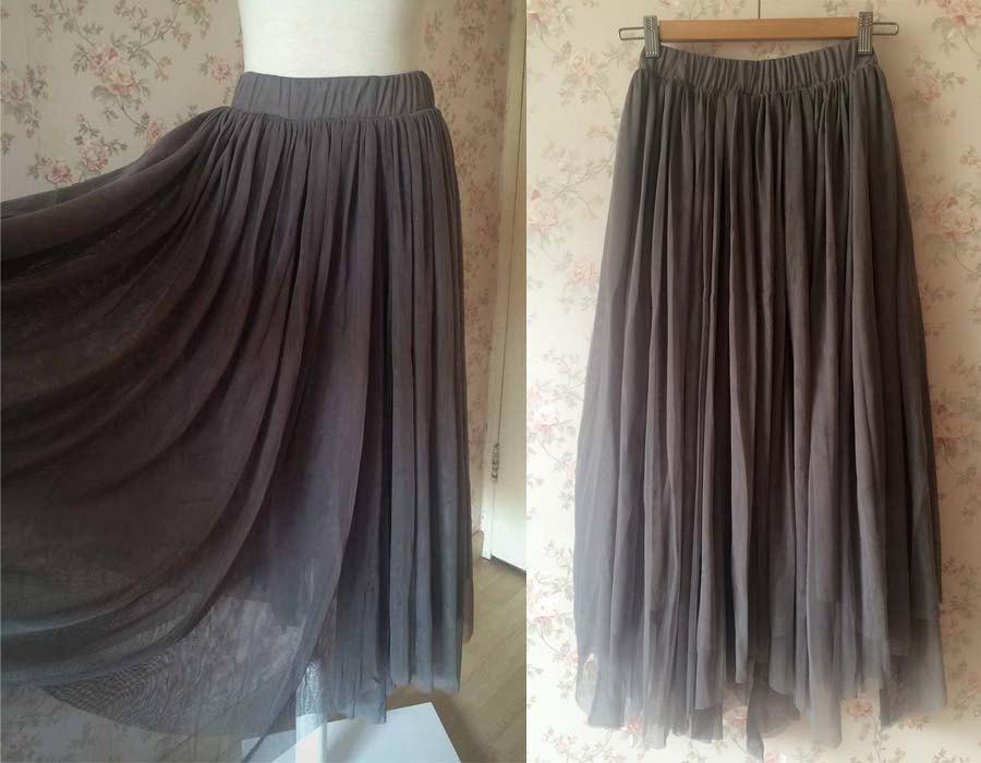 زفاف - 2016 Gray Skirts Irregular Long Gray Bridesmaid Skirt. Gray Wedding, Beach Wedding, Elastic Tulle Skirt Gray Tulle Skirt-Custom Size (T1819)