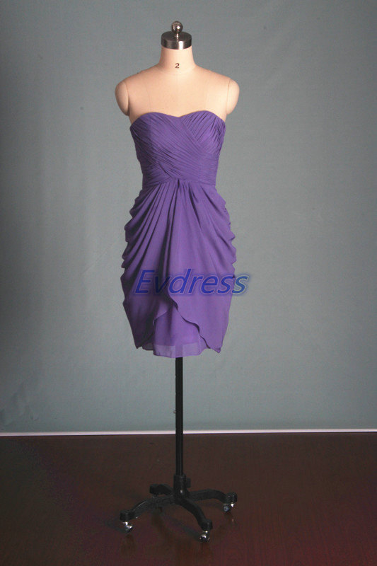 Mariage - Short purple chiffon bridesmaid dress , 2016 cheap bridesmaid gowns , simple women dress for wedding party , formal prom dresses short.