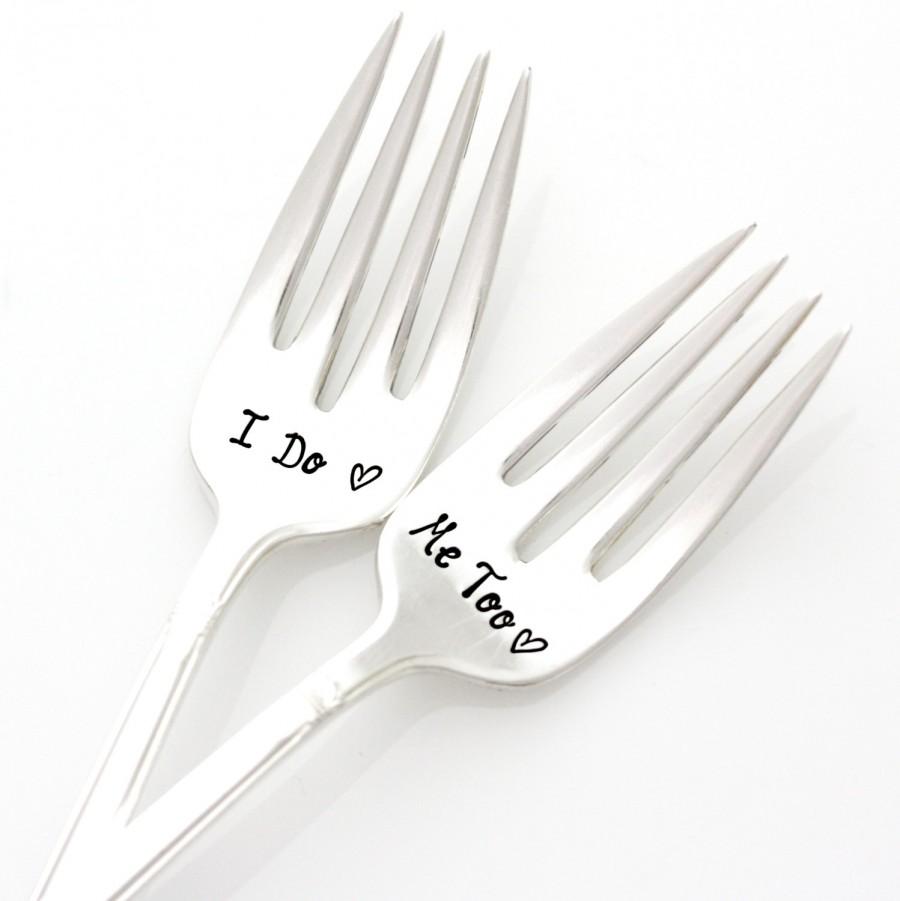 زفاف - Wedding forks, "I do, Me Too" Table setting. Unique Engagement Gift Idea by Milk & Honey.