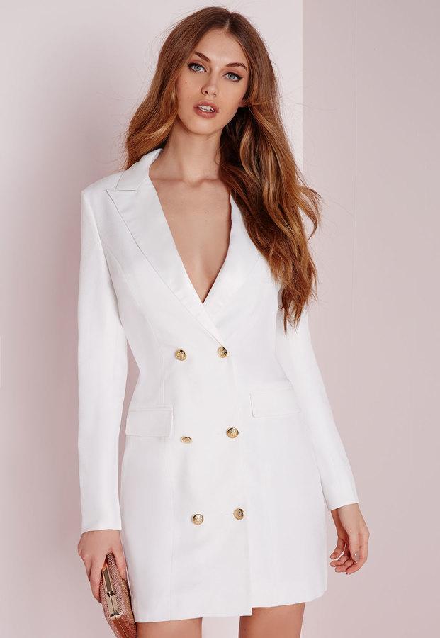 Mariage - Long Sleeve Tuxedo Dress White