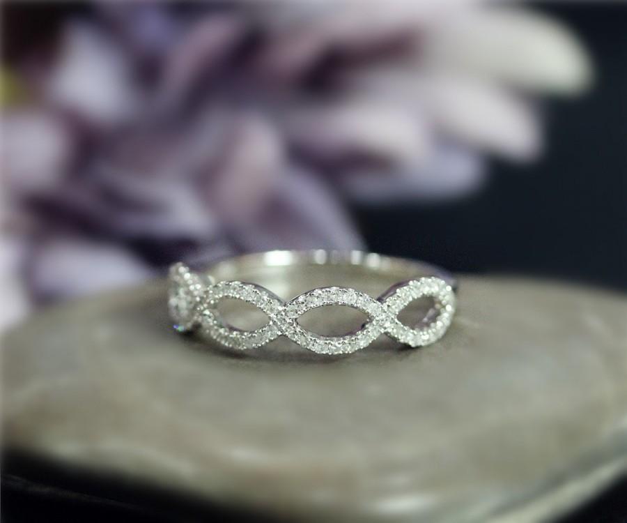 Mariage - Loop Style Half Eternity Diamond Wedding Ring Matching Band Wedding Band Solid 14K White Gold Ring Promise Ring Anniversary Ring Bridal Ring