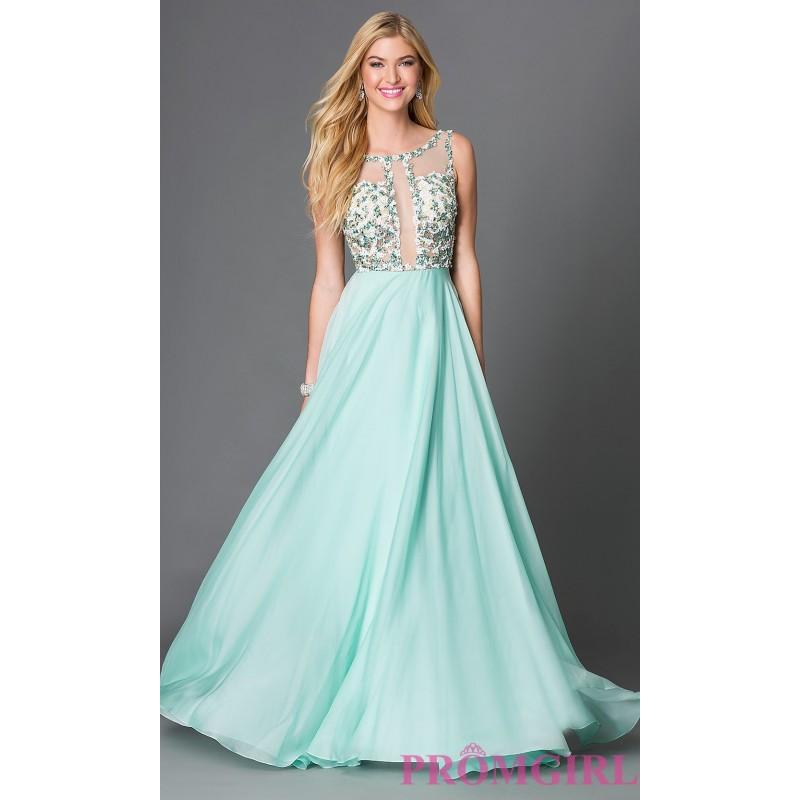 Wedding - Open Back Floor Length Dress with Illusion Bodice - Brand Prom Dresses